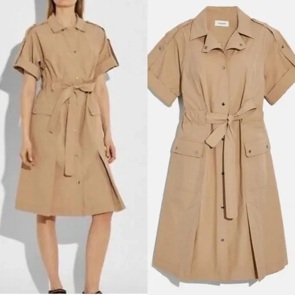 Coach | Dresses | Coach Ny Designer Tie Waist Collared Shirt Dress